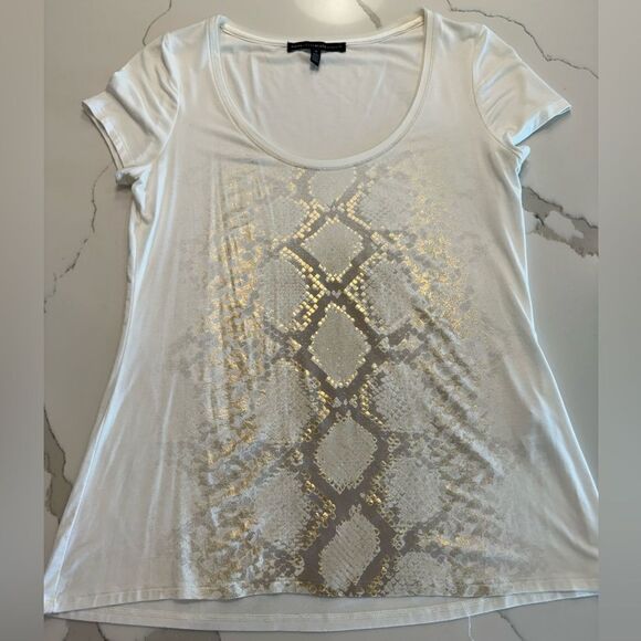 White House Black Market snake skin print T-shirt size M - Picture 1 of 8